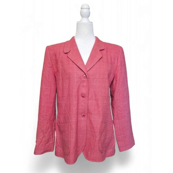 Vintage Pendleton women's pink & yellow plaid wool jacket blazer size L - Picture 1 of 10